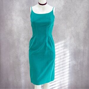 Vintage 1950s Joan Miller for Glen Teal Cotton Velveteen Sheath Dress ~24” waist